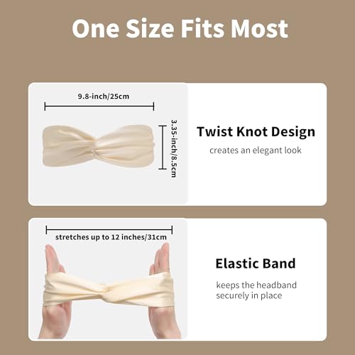 Image of ZLYC Mulberry Silk Headband for Women's Hair, Solid Beige Cream
