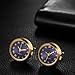OIDEA Watch Cufflinks for Men: Fashion Round Analog Quartz Real Working Watch Cufflinks Pair Business Dress Roman Numerals Watch Cuff Links Gift for Him, Gold Case Blue Dial