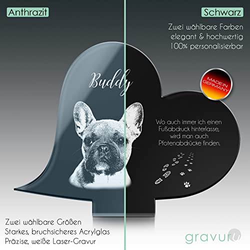 Gedenkstandbild-Gedenktafel-mit-Gravur-Fotogravur-Grabstein-Tiere-Herz-liegend-in-2-Groessen-Grabschmuck-graviert-fuer-Haustiere-wie-Hund-Katze-Co-Grabplatte-Im-Kerzenschein-schoen-leuchtend