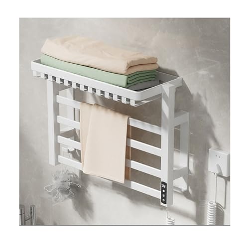 Sèche-serviettes électrique mural design blanc avec étagère de rangement intégrée