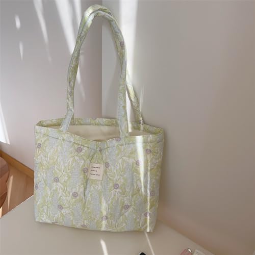 Image of Floral Quilted Cotton Shoulder Bag for Women Medium Size Handbag Large Capacity Thickened Design Tote