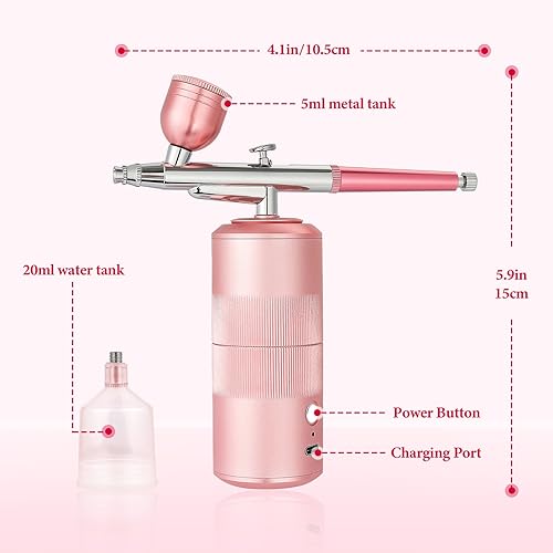 Image of Airbrush Kit Machine with Compressor, Rechargeable Handheld Airbrush, Professional Cordless Air Brush Portable for Nail Art, Makeup, Barber, Cake Decor, Painting (Rose)