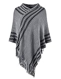 ferand elegante poncho mantella donna con cappuccio uncinetto strisce a zigzag - taglia unica - grigio