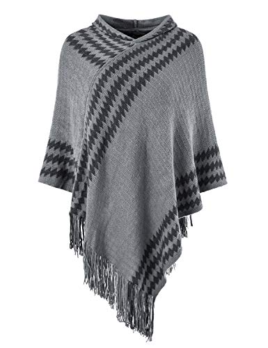 Ferand Women's Cozy Zigzag Poncho Sweater Lightweight Fringe Cape Cloak with Hood