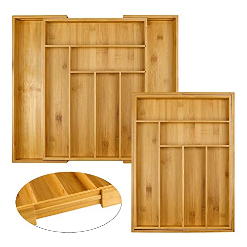Bamboo Drawer Organiser - Expandable Cutlery Tray, 6-8 Compartment Drawer Dividers Holder for Kitchen Utensils and Flatware (Bamboo) - Image 7