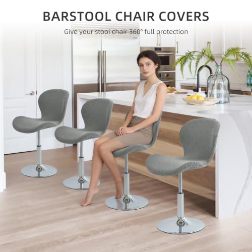 Image of Gollense Bar Stool Covers with Backs, Set of 4 Stretch Jacquard Barstool Seat Covers, Washable Swivel Pub Counter Height Chair Slipcover Protector for Home Kitchen Cafe (Jacquard-Dark Grey)