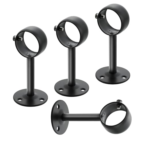 Mooche 4PCS Curtain Rod Holder, Stainless Steel Adjustable Ceiling Curtain Rod Hooks with Set Screw for 1.06" - 1.3" Poles, Ideal for Bathroom Kitchen Living Room Home Hotel