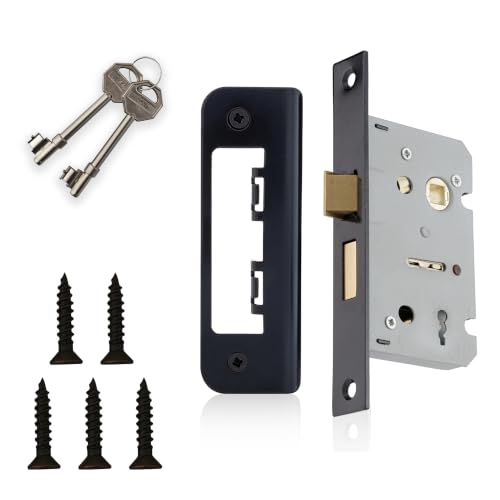 XFORT 65mm Mortice Sashlock with Matt Black Faceplate Internal Door Lock for Bedroom Door Mortice Door Lock with Key