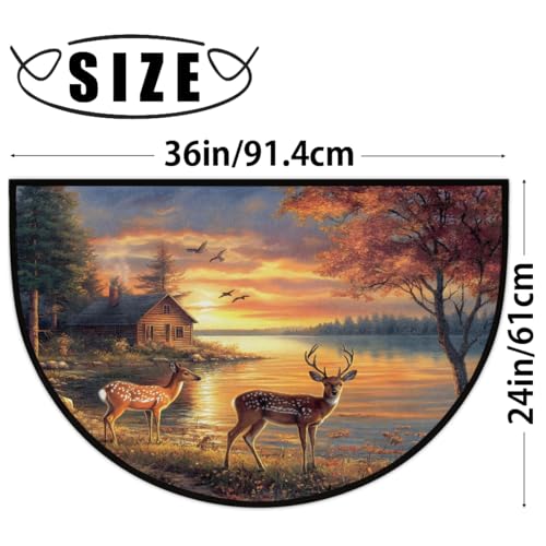 Image of cfpolar Half Round Door Mat Animals Forest Deer Autumn Non-Slip Semi Circle Area Rug Washable Half Moon Hearth Rugs for Indoor Outdoor Bathroom Kitche
