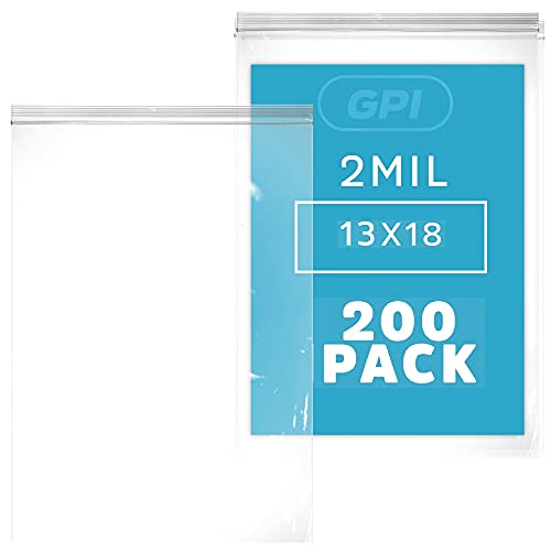 13"x18" Large Zip Bags, 2.5 Gallon, 200 Pack, 2 Mil, Reclosable, GPI