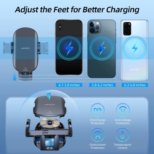 APPS2Car 15W Fast Qi Wireless Car Charger, 2 in 1 Car Phone Holder Wireless Charger for Windscreen Suction Cup Dashboard Air Vent Mount Compatible for iPhone 14/13/12 Pro Max Mini, Samsung, LG etc