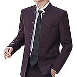 Men Casual Suit Blazer Jackets Stand Collar Business Sport Coats Jacket Slim Fit Button Solid Chinese Tunic Suits Prom (Wine Red, XL)