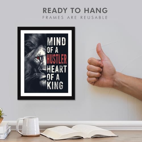Image of Chaka Chaundh - MIND OF A HUSTLER HEART OF A KING - Lion Quotes wall framed poster - Motivational Quotes frames for Office, Home, Student - (11 X 14 Inches)