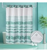 Ecoehoe Hotel Grade Waffle Weave Fabric Hook Free Shower Curtain with Magnets Snap-in Liner - Hea...