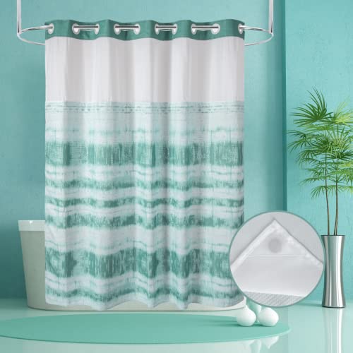 Ecoehoe Hotel Grade Waffle Weave Fabric Hook Free Shower Curtain with Magnets Snap-in Liner - Heavy Duty Bath Curtain with See Through Top Machine Washable 71