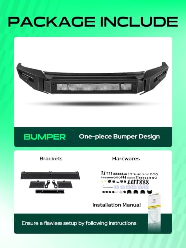 Image of YHTAUTO Bull Bar Push Bar with Skid Plate Light Mount Fit Ford Ranger 2019 2020 2021 2022 2023, Heavy Duty Steel Brush Guard for Truck Front Bumper Style C Textured Black Off Road Accessories