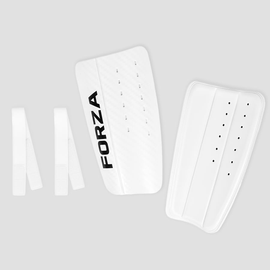 FORZA Club Shin Pads | Hard-Shell Football Shin Guards with EVA Foam Backing - Ideal for Youth and Amateur Players - Sizes XXS to M/L with Optional Ankle Protectors (Without Ankle Guard, White, M/L)