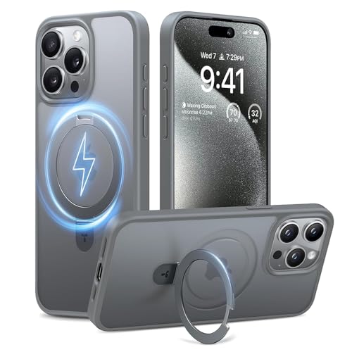 Image of iPhone 15 pro Magsafe Stand Case | Matte Design & 360 Protection | Military-Grade Apple iPhone 15 pro Cover | Ultra Premium - Gray