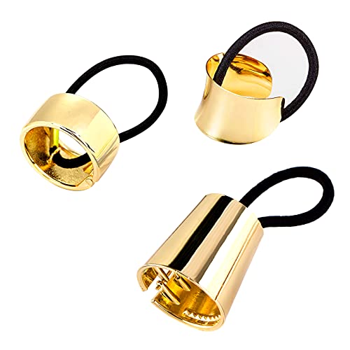 KCHIES Ponytail Cuff Gold for Women Girls Metal Circle Elastic Hair Ties Rubber Bands Holder Fashion Hair Accessories Ladies Hair Rings Xmas Birthday Valentines Present Set 3 Styles