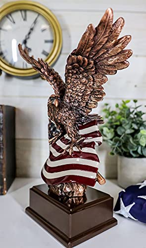 Gifts & Decor Ebros Wings Of Glory Bald Eagle Clutching On American Flag Statue Bronze Electroplated Wildlife Eagle Figurine With Base Freedom Liberty Patriotic Figurine #TOP7