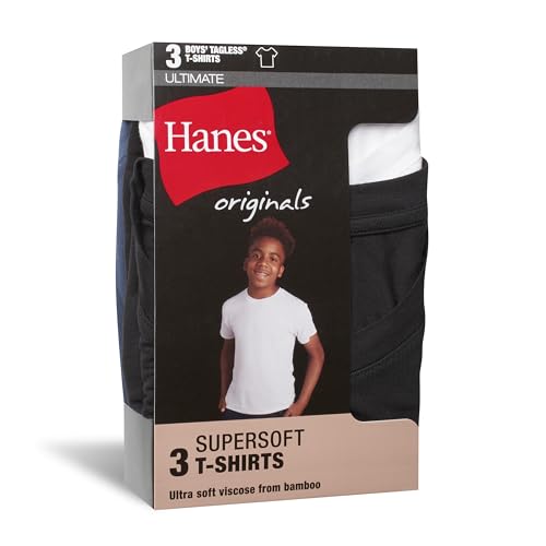 Hanes Boys' Originals T-Shirt Pack, Supersoft Undershirts For Boys', Moisture-Wicking, 3-Pack3