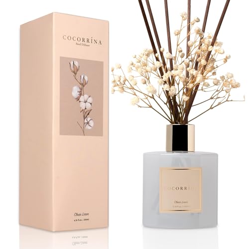 Cocorrína Reed Diffuser Set 6.7 oz Clean Linen Scented Diffuser with Sticks Home Fragrance Reed Diffuser for Bathroom Shelf Decor