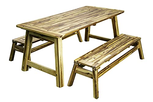 Craftplay Mesa de picnic de madera de acacia y bancos de asiento Cover