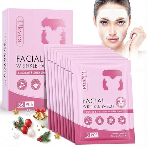 UKVOA Facial Forehead Wrinkle Patches and Smile Line Patches, Overnight Anti Aging Lifting Treatment with Hyaluronic Acid Aloe Collagen and Vitamin E for Women 36pcs