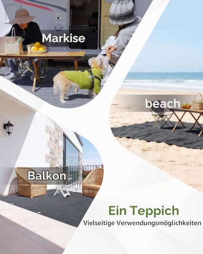 FoundGo Vorzeltteppich mit Ösen [280g/m² HDPE] Camping Teppich Outdoor Vorzeltboden inkl. Tragetasche Stahlnägel & Kleiner Besen Blau/Grau… – Ansicht 5
