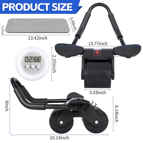 Rouleau Abdominal à Rebond Automatique,Roulette Abdominaux, Conception Antidérapante et Stable à Double Roue, Roue Abdominale Assistée,Avec Genouillère et Minuterie Magnétique,Aptitude – Image 3