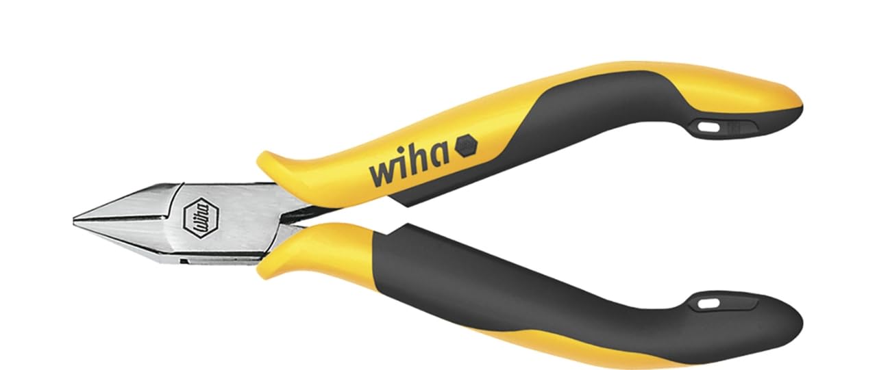Wiha Seitenschneider Professional ESD breiter, spitzer Kopf mit Wate (26816) 115 mm für empfindliche elektronische Bauteile, Schutz von Komponenten durch elektrostatisch ableitendes Werkzeug, dissipativ, Werkzeug mit Oberflächenwiderstand