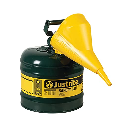 Justrite 2 Gallon Galvanized Steel Type I Safety Can With Funnel, Green, 7120410 #TOP13