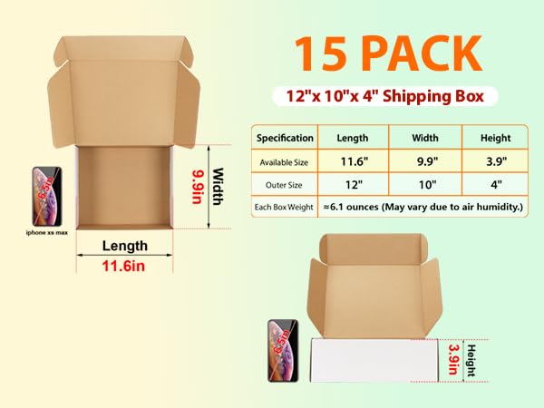 Image of HORLIMER 12x10x4 inches Shipping Boxes Set of 15, White Corrugated Cardboard Box for Mailing, Packaging, Small Business