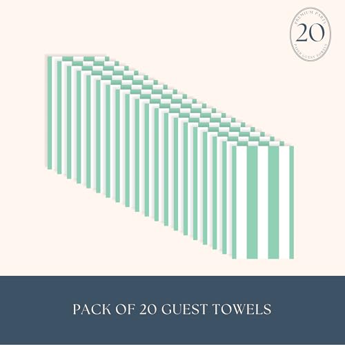 Image of Bonjour Fete Mint Green Cabana Stripe Guest Towels, Pack of 20, 4.25x7.75 inch