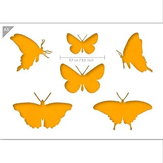 QBIX Butterfly Stencil, Butterfly Silhouettes - A5 Size - Reusable Kids Friendly DIY Stencil for Painting, Baking, Crafts, Wall, Furniture