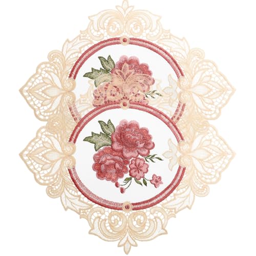 BESTYASH Posavasos Portavasos Ovalados de Encaje Vintage Color Beige Claro 29.5x34 Cm, Juego de 2 Manteles Individuales Bordados para Comedor y Decoración Elegante de Mesa