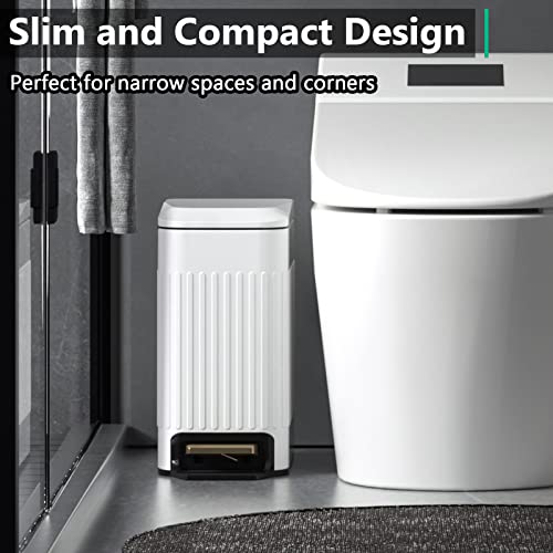 Image of CEROELDA Small Bathroom Trash Can with Lid-6L /1.6 Gal-Soft Close Lid-White