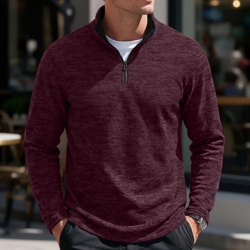 Mens 1/4 Zip Pullover Fleece Lined Textured Vintage Fall Sweatshirts - image 2