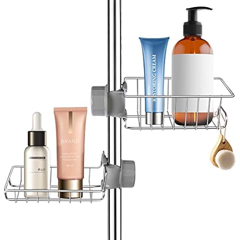 Shower Caddy No Drill, Shower Shelf Stainless Steel Bathroom Accessories Organiser, Include Shower Soap Holder and Shampoo Storage Rack, Kitchen Sink Tidy Organiser for 18-27mm Shower Rail Cover
