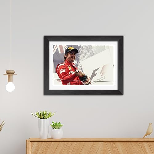Image of TenorArts Fernando Alonso Poster F1 Driver Celebration Posters Formula One Photo Frame Painting with Matt Finish Black Texture (12 inches x 9inches)