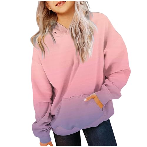 Girls Oversized Hoodies Casual Long Sleeve Gradient Color Hooded Pullover Oversized Sweatshirts Kids Preppy Clothes