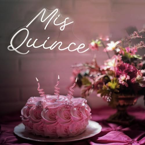 Image of Mis Quince Neon Sign 19.5inches 15th Birthday Party Decor, Customizable Quinceanera Neon Light with USB Power, White LED Wall Art for Living room, Bedroom, Unique Gift for Girls