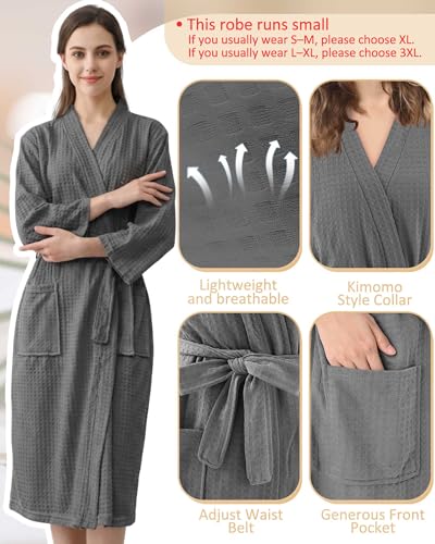 Image of Jecery Waffle Bathrobe and Slippers Bulk Set Spa Robes Hotel Bath Lightweight Thin Commercial Soft for House Shower Party