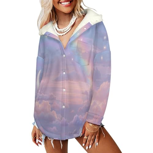 Veste polaire boutons femme ciel de rêve manteau chaud à capuche