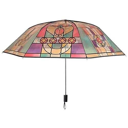 Vintage Parasol - Vintage Patio Umbrella, Stylish | Automatic Folding Stained Glass Umbrella, Transparent Parasol For Ladies, Adults, Mother, Commuting, Travel, Walking,