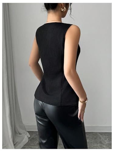 OYOANGLE Women's Button Down Vest Tank Tops Square Neck Fitted Work Dressy Casual Suede Top3