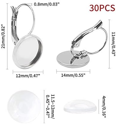 UNICRAFTALE 30 Sets DIY Earring Making Leverback Earrings with Cabochons Stainless Steel Lever Back Earring Base Round Earring Blanks with 12mm Glass Cabochons for DIY Jewelry Making