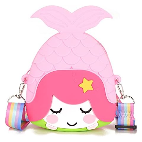 Little Girls Mermaid Crossbody Bag Coin Purse, Silicone Shoulder Bag Handbags with Wide Adjustable Strap (Pink) Cover
