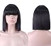 Wehous 25cm Short Straight Natural Hair Extension Cosplay Wig Neat Bangs Bob Black