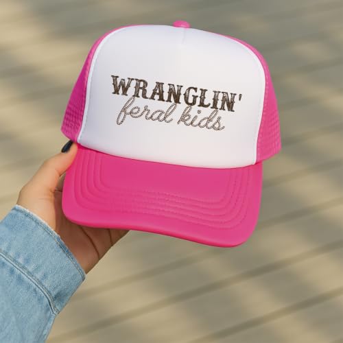 Image of Olive Loves Apple Wranglin' Feral Kids Trucker Hat for Mom and Dad Funny Western Style Cap for Women and Men